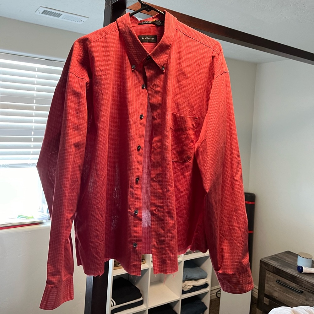 red button up shirt